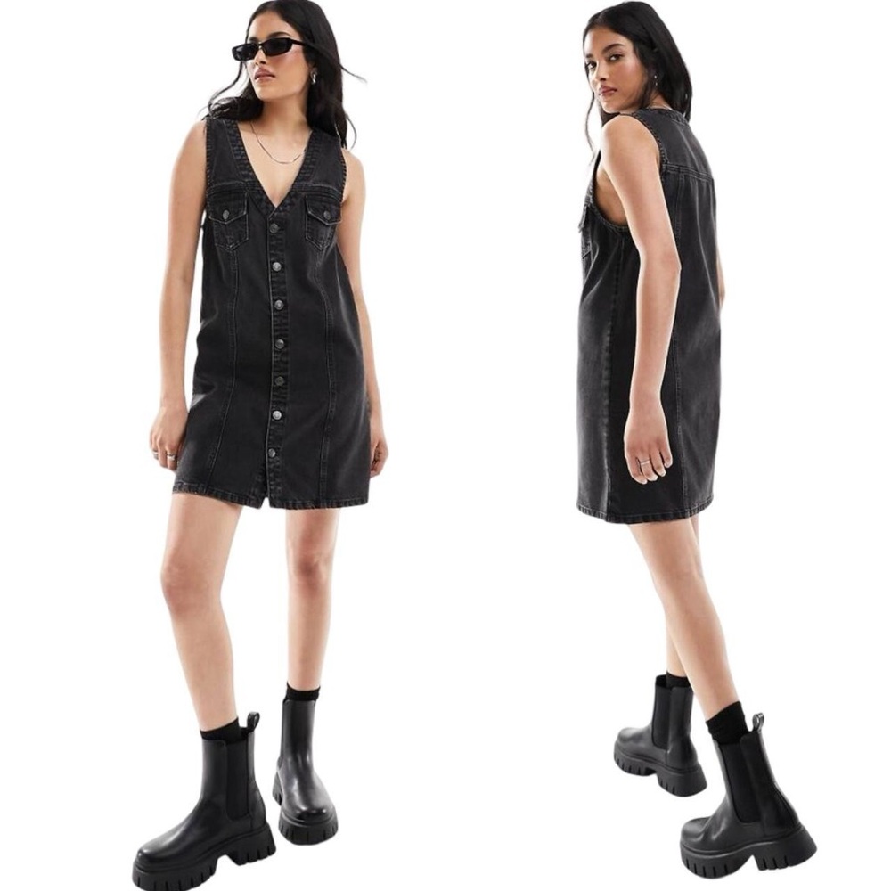 ASOS Black Denim Button-Front Mini Dress